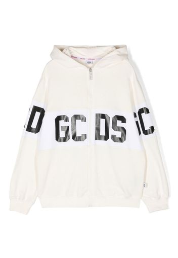 Gcds Kids logo-print zipped hoodie - Nude