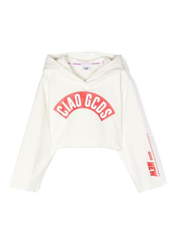 Gcds Kids logo-print cropped hoodie - Weiß