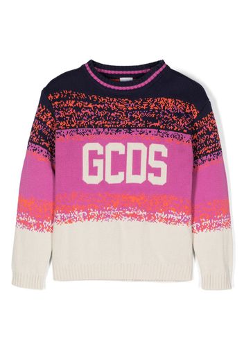 Gcds Kids logo-intarsia knit cotton jumper - Rosa