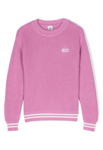 Gcds Kids logo intarsia-knit cotton jumper - Rosa