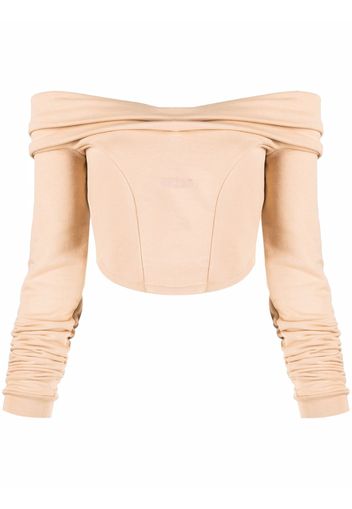 Gcds Couture logo-print off-shoulder sweatshirt - Nude