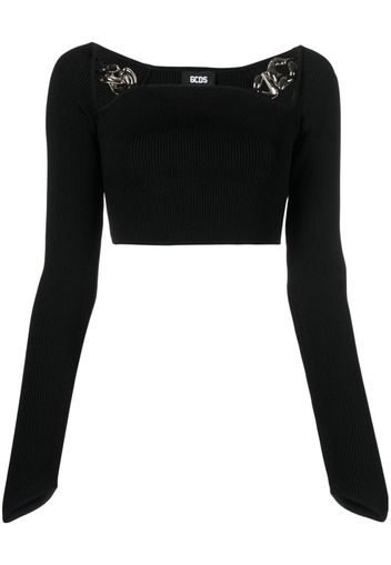 Gcds ribbed square-neck cropped top - Schwarz