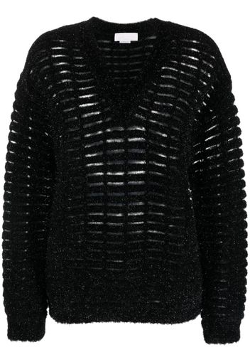 Genny V-neck open-knit jumper - Schwarz