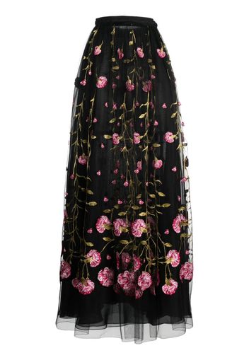 Giambattista Valli floral-embroidered tulle maxi skirt - Schwarz