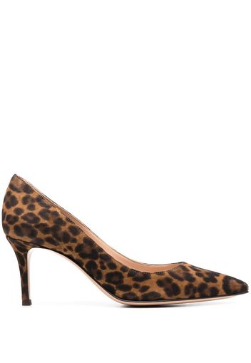 Gianvito Rossi leopard-print 80mm pointed pump - Braun