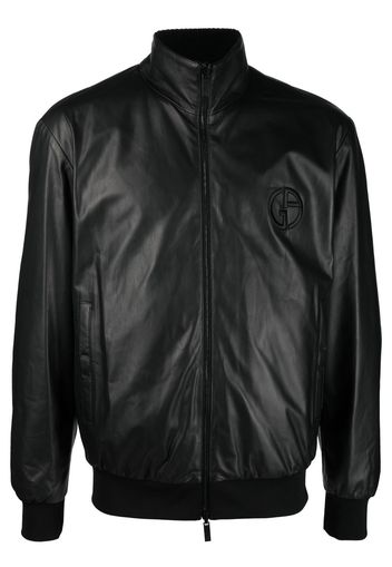 Giorgio Armani embossed-logo leather jacket - Schwarz