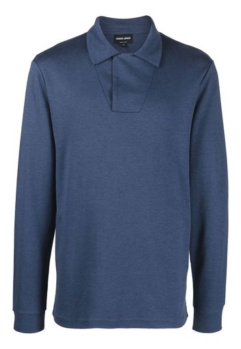 Giorgio Armani long-sleeve cotton-blend polo shirt - Blau