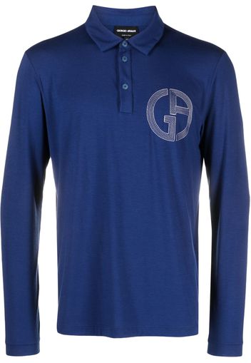 Giorgio Armani logo-embroidered polo shirt - Blau