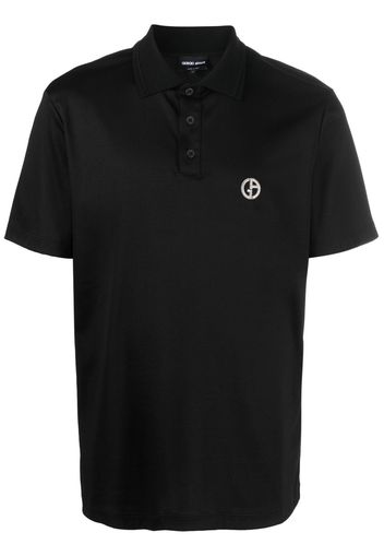 Giorgio Armani logo-embroidered cotton polo shirt - Schwarz