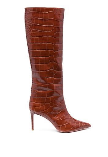 Giuliano Galiano Lara 80mm crocodile-embossed leather boots - Braun