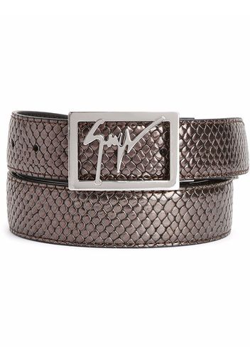 Giuseppe Zanotti snake-embossed logo buckle belt - Braun