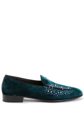 Giuseppe Zanotti velvet-effect rhinestone loafers - Grün