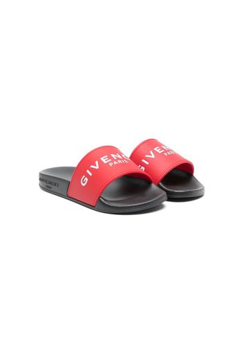 Givenchy Kids loog-print sliders - Rot