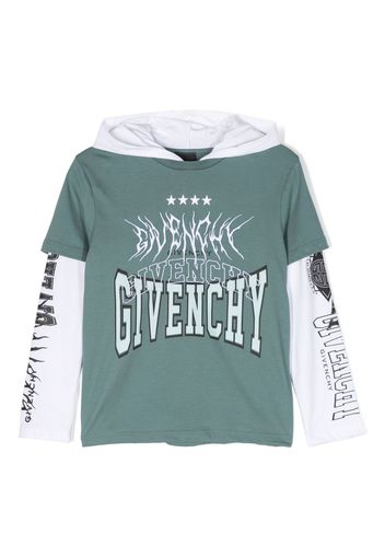 Givenchy Kids logo-print layered-sleeve hoodie - Grün