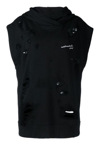 Goen.J Ärmelloser Distressed-Hoodie - Schwarz