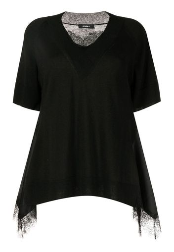 Goen.J lace-trim V-neck T-shirt - Schwarz