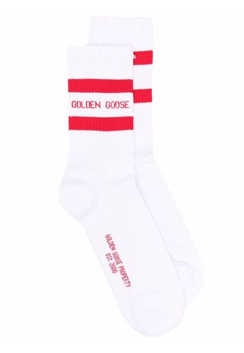 Golden Goose Gerippte Intarsien-Socken mit Logo - Weiß