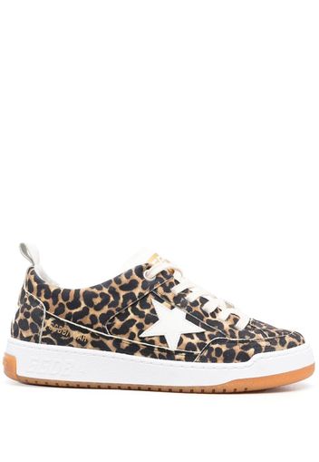 Golden Goose leather leopard-print sneakers - Braun