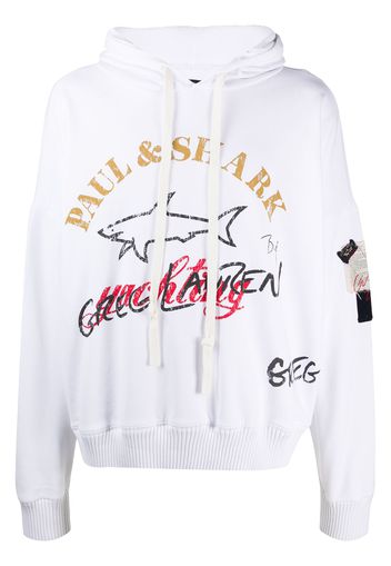 Greg Lauren X Paul & Shark Kapuzenpullover mit Logo-Print - Weiß