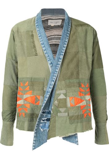 Greg Lauren Patchwork-Jacke mit Schalrevers - Grün