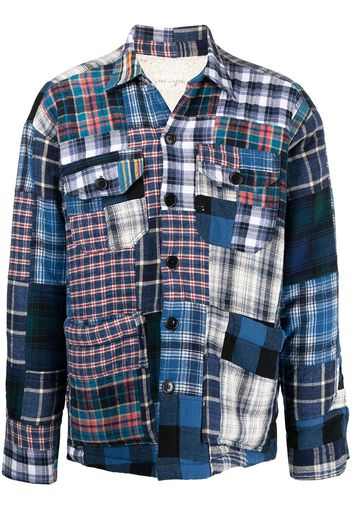 Greg Lauren patchwork shearling-lined shirt jacket - Blau