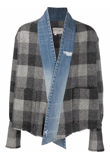 Greg Lauren denim-trim checked shirt jacket - Grau