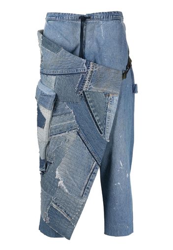 Greg Lauren patchwork drawstring-waist tapered jeans - Blau