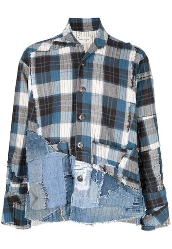 Greg Lauren denim-panel patchwork shirt - Blau