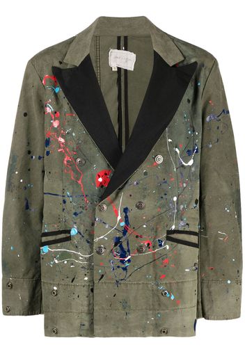 Greg Lauren paint-splatter double-breasted blazer - Grün