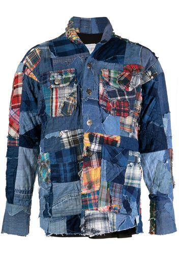 Greg Lauren patchwork-design denim shirt - Blau