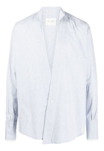 Greg Lauren pinstripe V-neck long-sleeve shirt - Blau