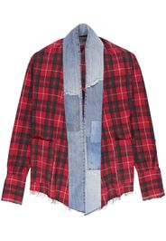 Greg Lauren check-print denim-detail open shirt - Rot