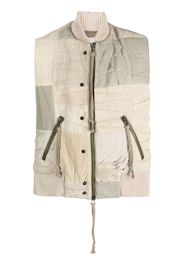 Greg Lauren patchwork zip-up gilet - Nude