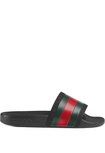 Gucci Kids Pantoletten mit Webstreifen - Schwarz