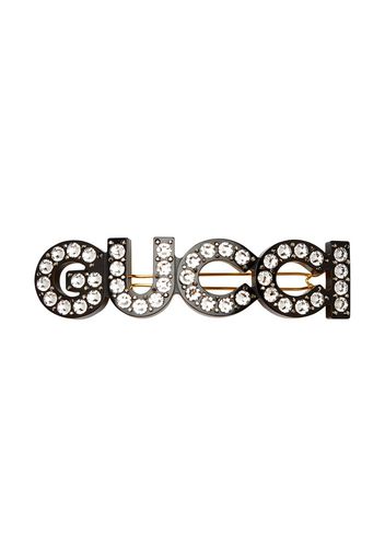 Gucci Haarspange mit Kristall-Logo - Schwarz