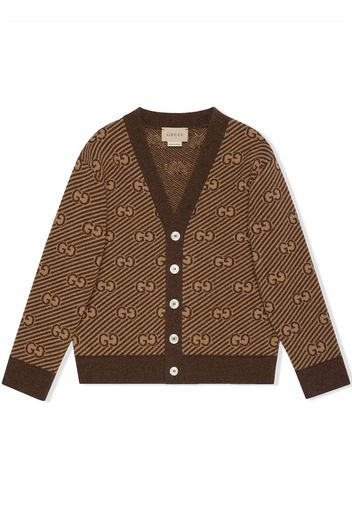 Gucci Kids Gestreifter Cardigan mit GG - Braun