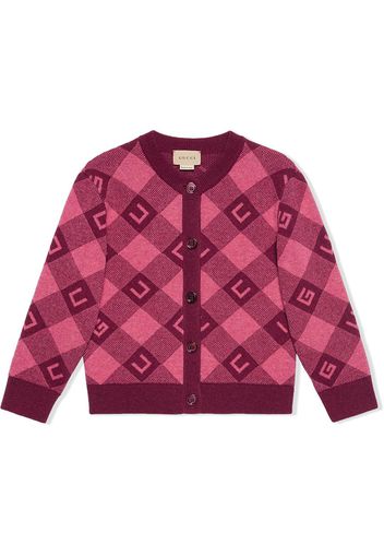 Gucci Kids Karierter Intarsien-Cardigan mit Logo - Rosa