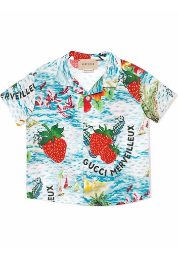 Gucci Kids Hemd mit Erdbeeren-Print - Blau