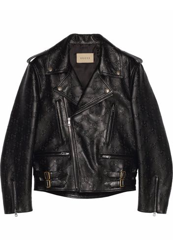 Gucci embossed GG leather biker jacket - Schwarz