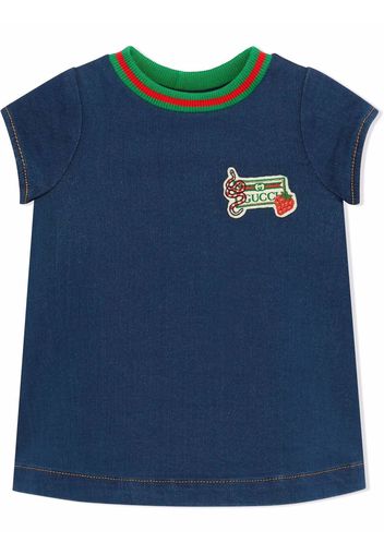 Gucci Kids logo-patch denim T-shirt - Blau