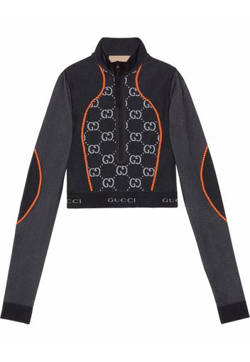 Gucci GG jacquard long-sleeve cropped top - Schwarz