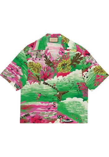 Gucci music ocean print bowling shirt - Grün