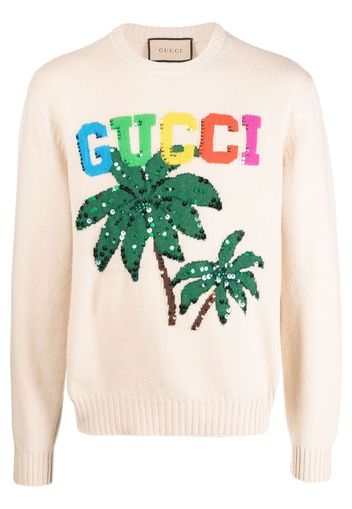 Gucci palm tree-print wool jumper - Nude