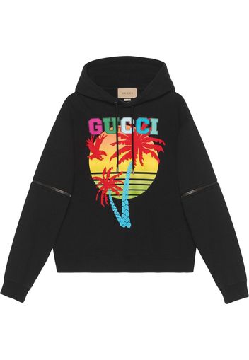 GUCCI removable-sleeve Gucci Sunset-print hoodie - Schwarz