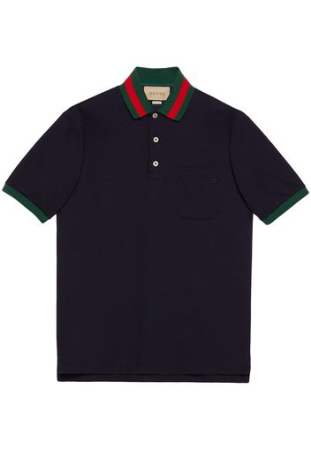 Gucci Web stripe-collar piqué polo shirt - Blau