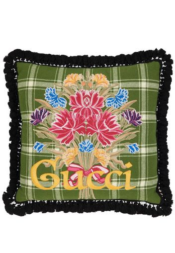 Gucci embroidered bouquet wool cushion - Grün