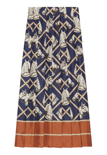 Gucci equestrian-print pleated skirt - Blau