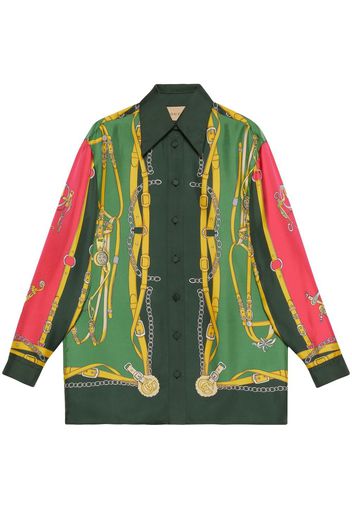 Gucci Harness-print silk shirt - Grün