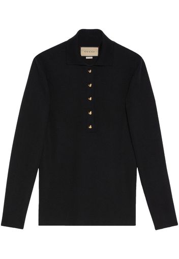 Gucci cashmere rib-stitch polo top - Schwarz