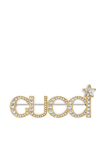 Gucci crystal logo brooch - Gold